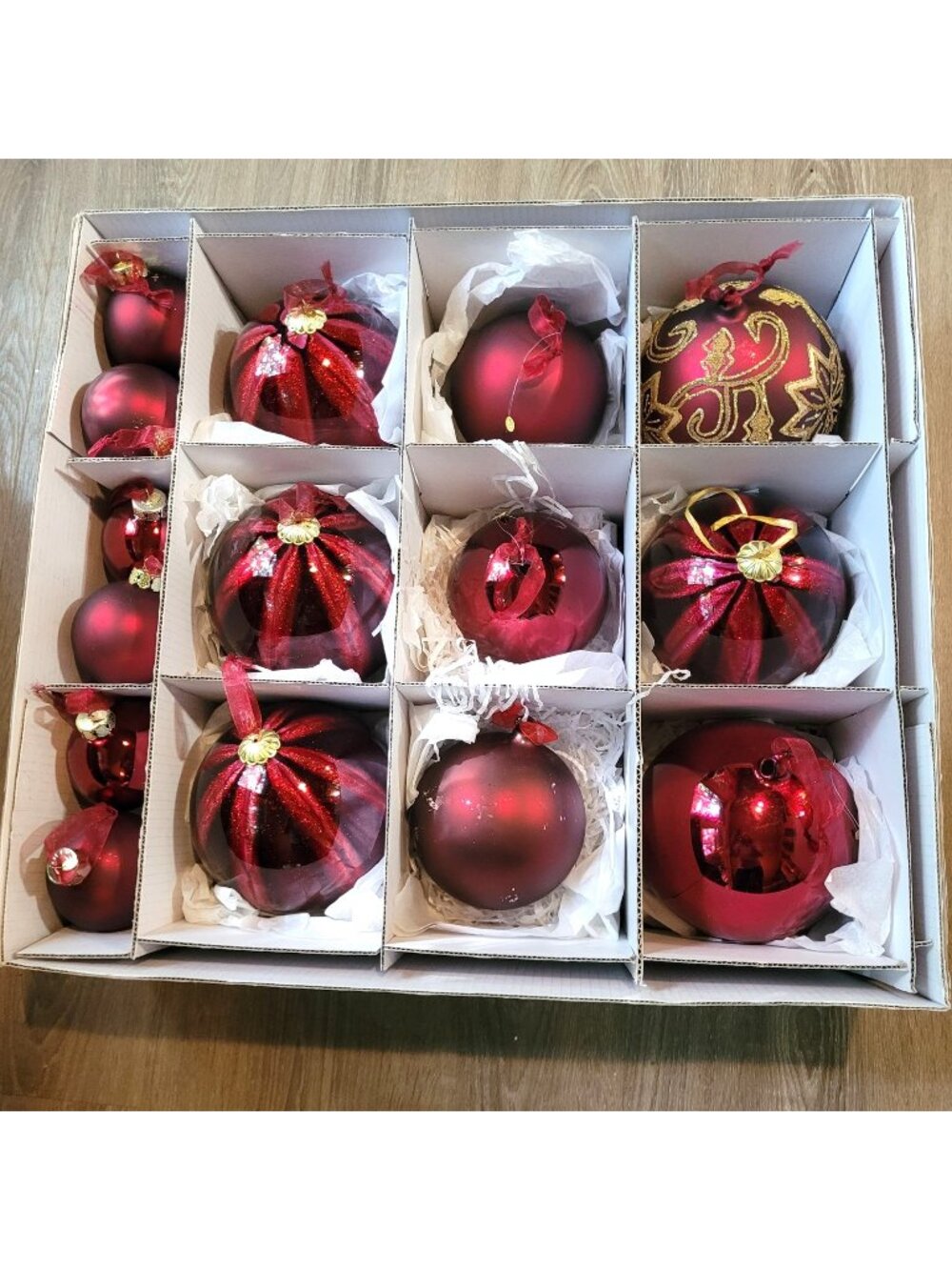 Frontgate Christmas Ornament 15 Pc  Ruby Burgundy Glass Baubles Various Flaw